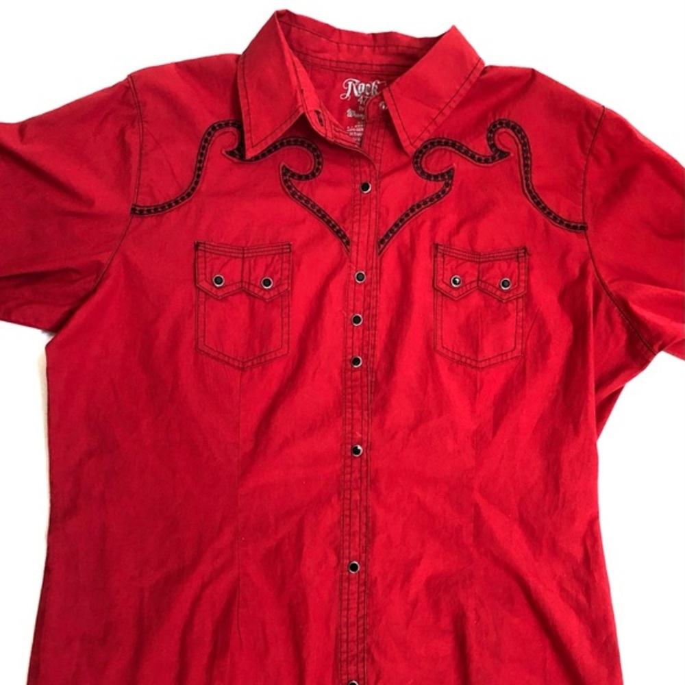 Wrangler Red Western Snap-Front Shirt with Black Trim